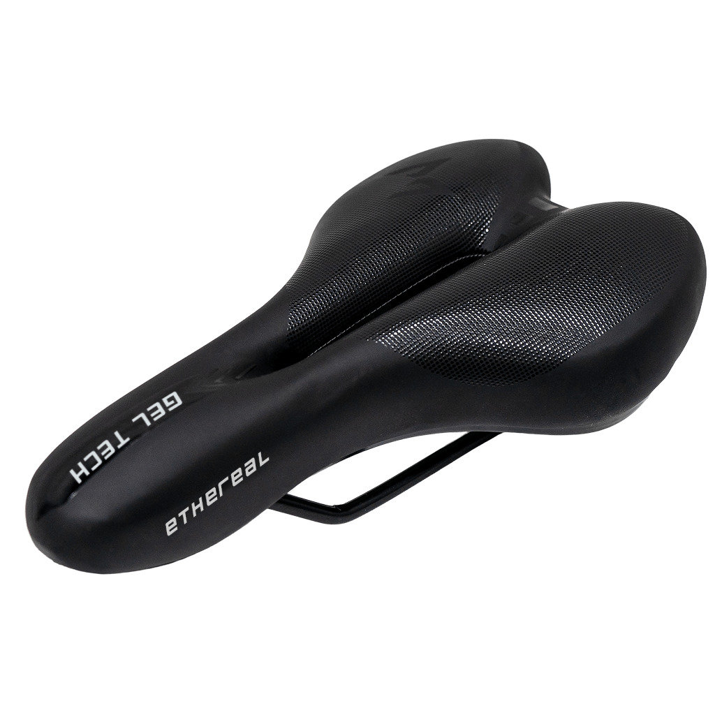 Ethereal ErgoComfort Gel Bicycle Seat with advanced cushioning technology on a white background, showcasing comfort and durability for cyclists.