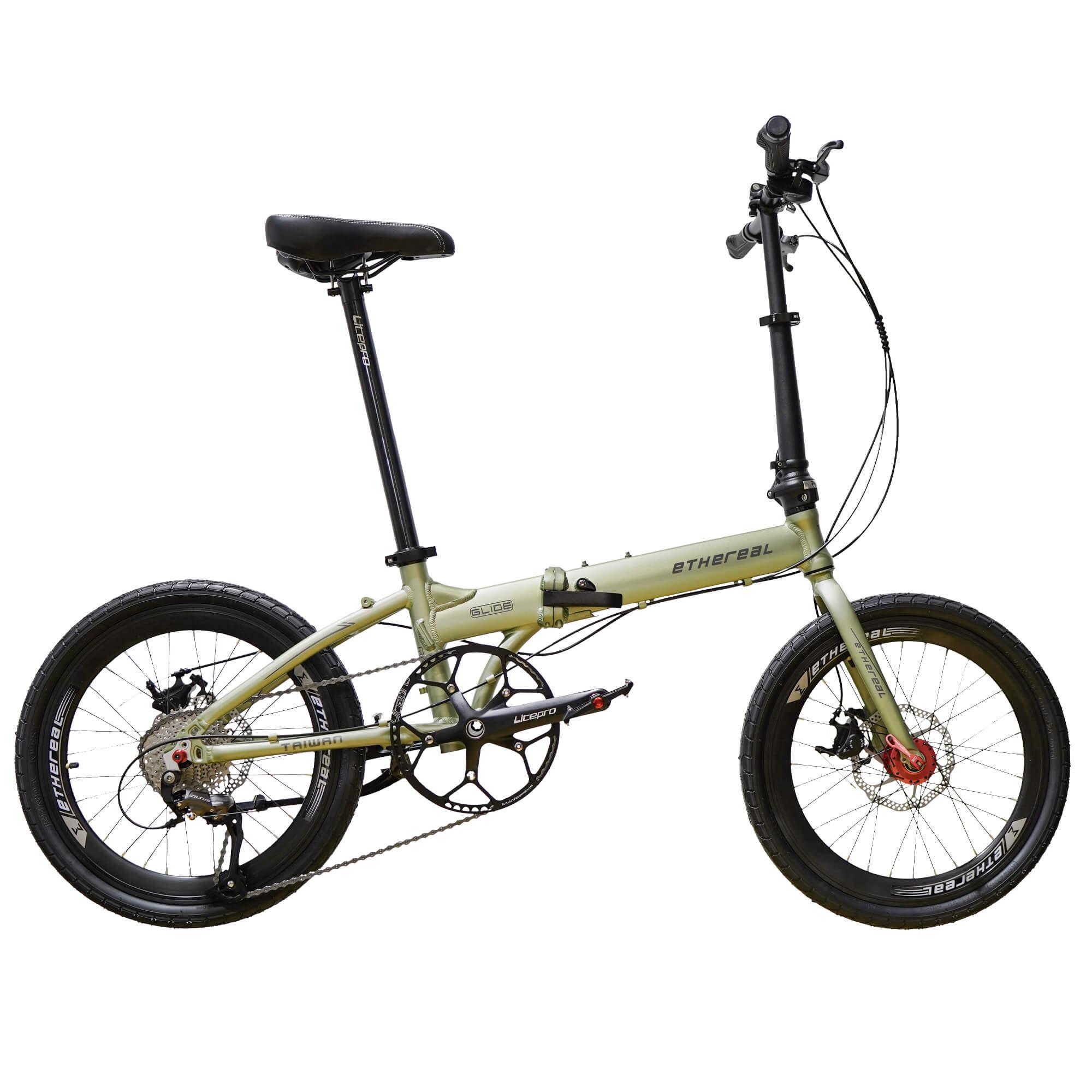 Foldable Ethereal Glide D9 bicycle with lightweight aluminum alloy frame, 9-speed Shimano Altus derailleur, Kenda pneumatic tires, and Zoom X-Tech semi-hydraulic brakes - The Bike Atrium - Best Bicycle Shop in Singapore