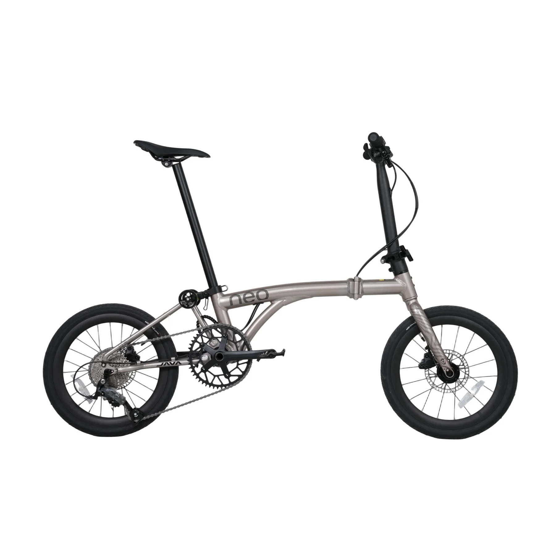 The Titanium Grey edition of the Java Neo 3, highlighting the premium metallic finish on the aluminum frame.