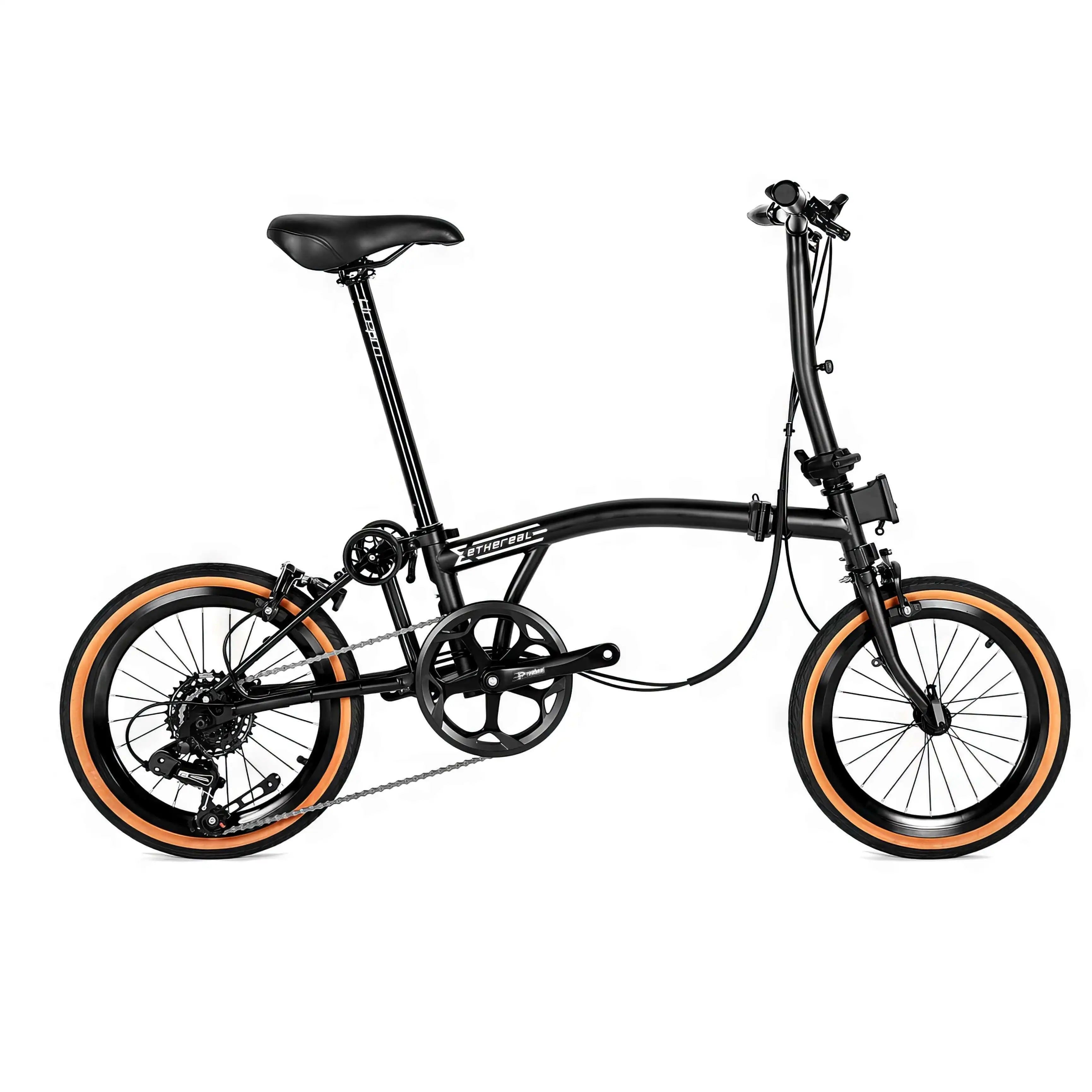Ethereal M7 16 inch trifold folding bike side view Singapore chromoly steel frame durable compact commuter bicycle urban riding