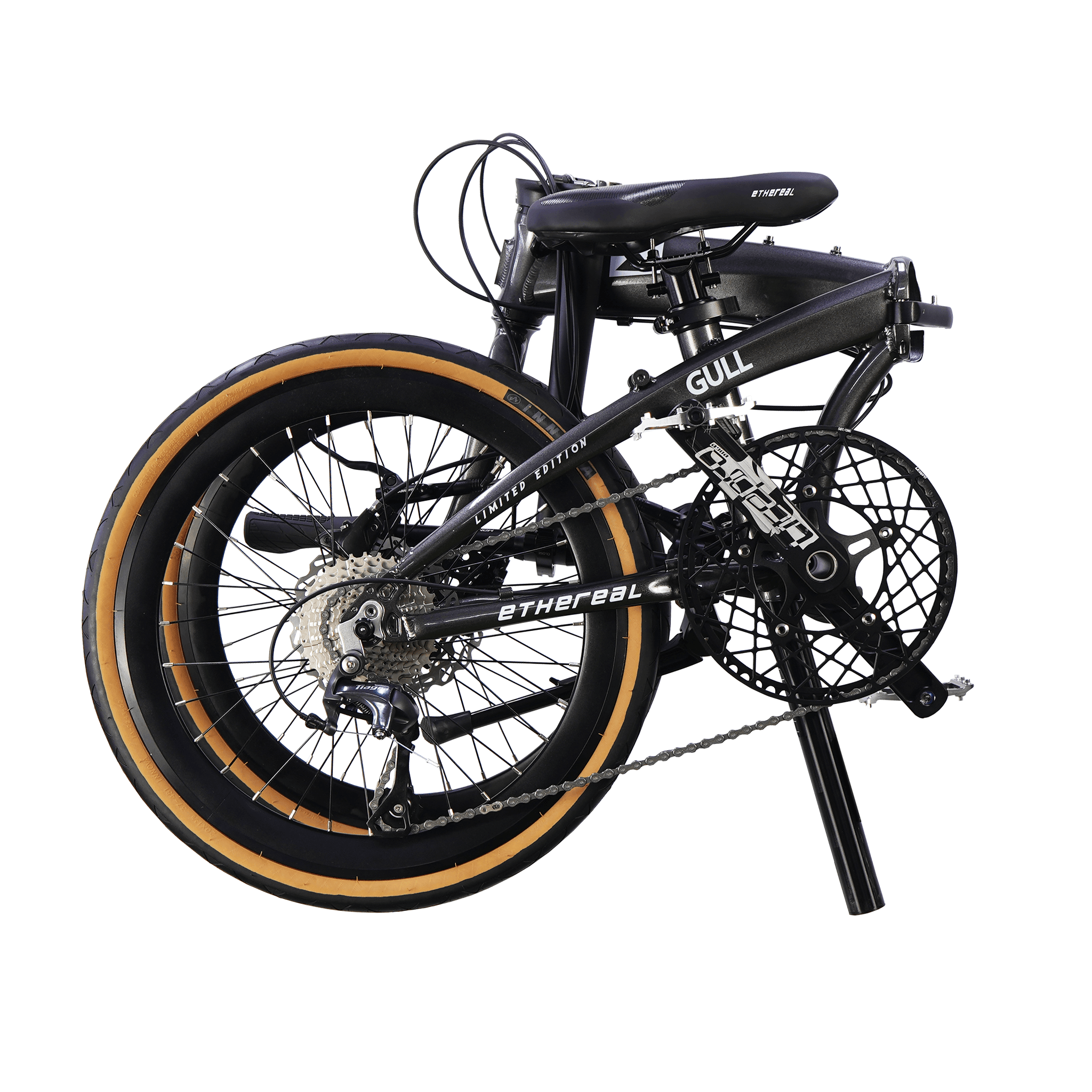 Experience the ultimate ride with the Ethereal Gull foldable bicycle - top-of-the-line quality with premium components, including Shimano Tiagra 10-speed derailleur, Shimano MT200 full hydraulic disc brakes, and lightweight carbon wheelset - The Bike Atrium - Best Bicycle Shop in Singapore