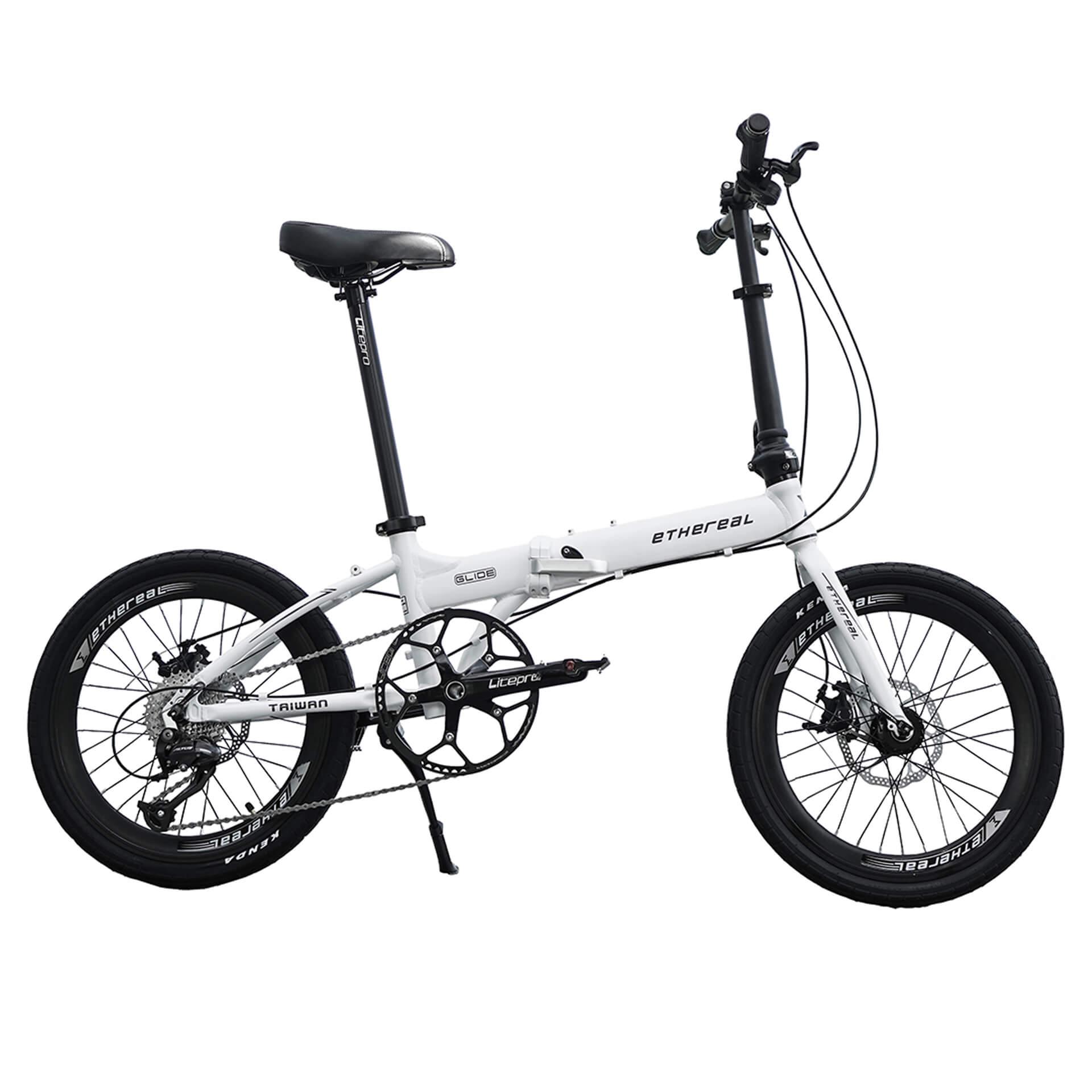Foldable Ethereal Glide D9 bicycle with lightweight aluminum alloy frame, 9-speed Shimano Altus derailleur, Kenda pneumatic tires, and Zoom X-Tech semi-hydraulic brakes - The Bike Atrium - Best Bicycle Shop in Singapore